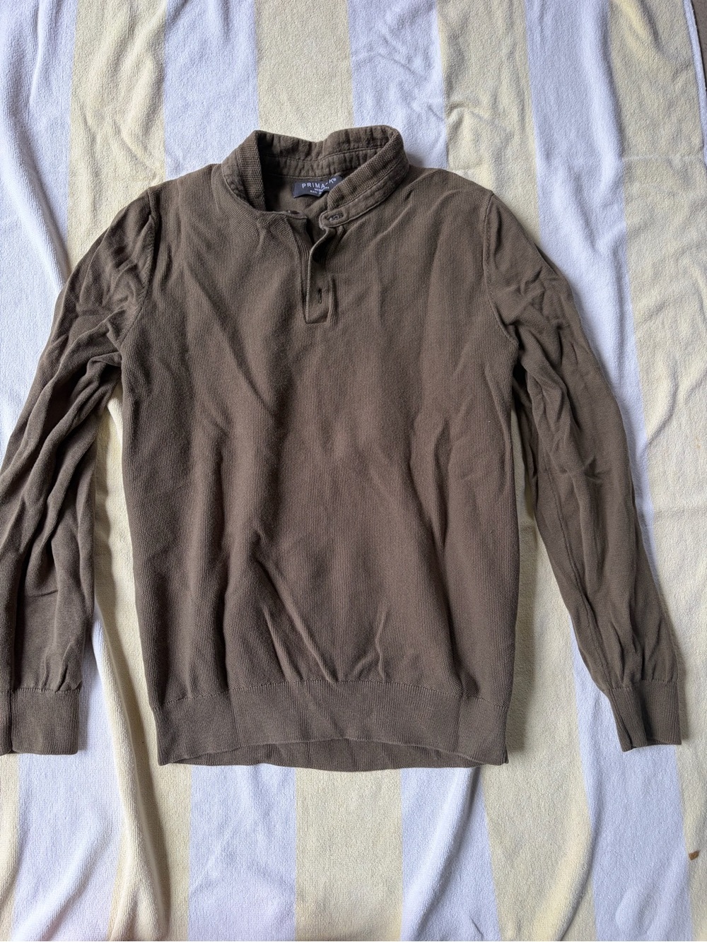 Dark Green Cotton-Knit Henley Sweater